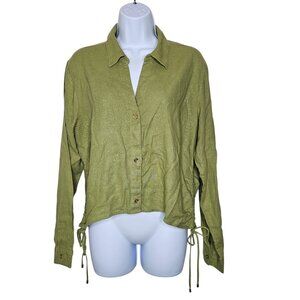 Michael Kors Linen Blend Button Front Shirt Jacket Green Women's Size L NWT